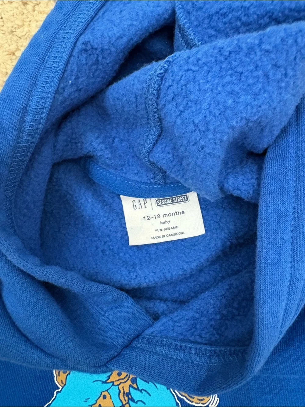 Gap Baby Hoodie 12-18M Sesame Street Cookie Monster Sweatshirt Pullover